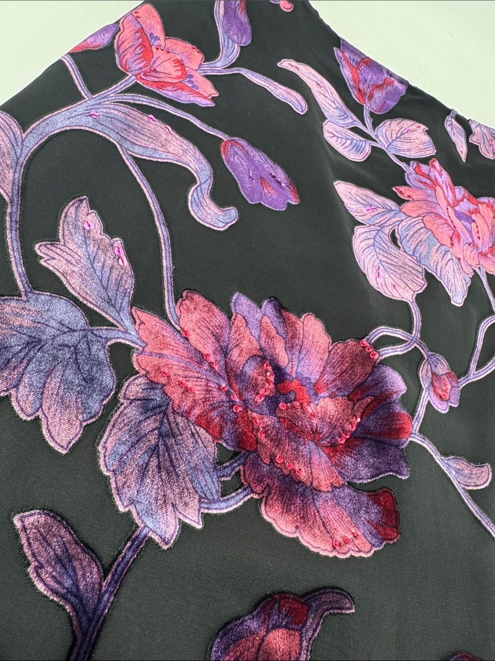 St. John Kelly and Diane Vintage 90s Whimsigoth Fairy Burnout Velvet Silk Skirt - Picture 4 of 16